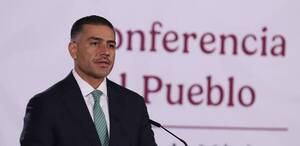 Omar García Harfuch, titular de la SSPC, en conferencia de prensa del 16 de junio de 2026 en Palacio Nacional.