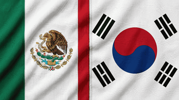 Bandera de México y Corea del Sur. | Generada con Inteligencia Artificial