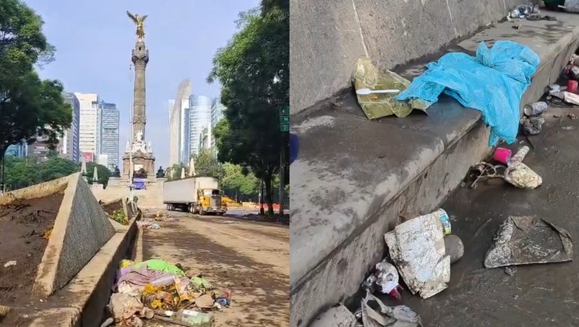 Personal del limpia de loa CdMx inicio un operativo con escobas y botes desde muy temprano. | Imagen: Javier Suárez