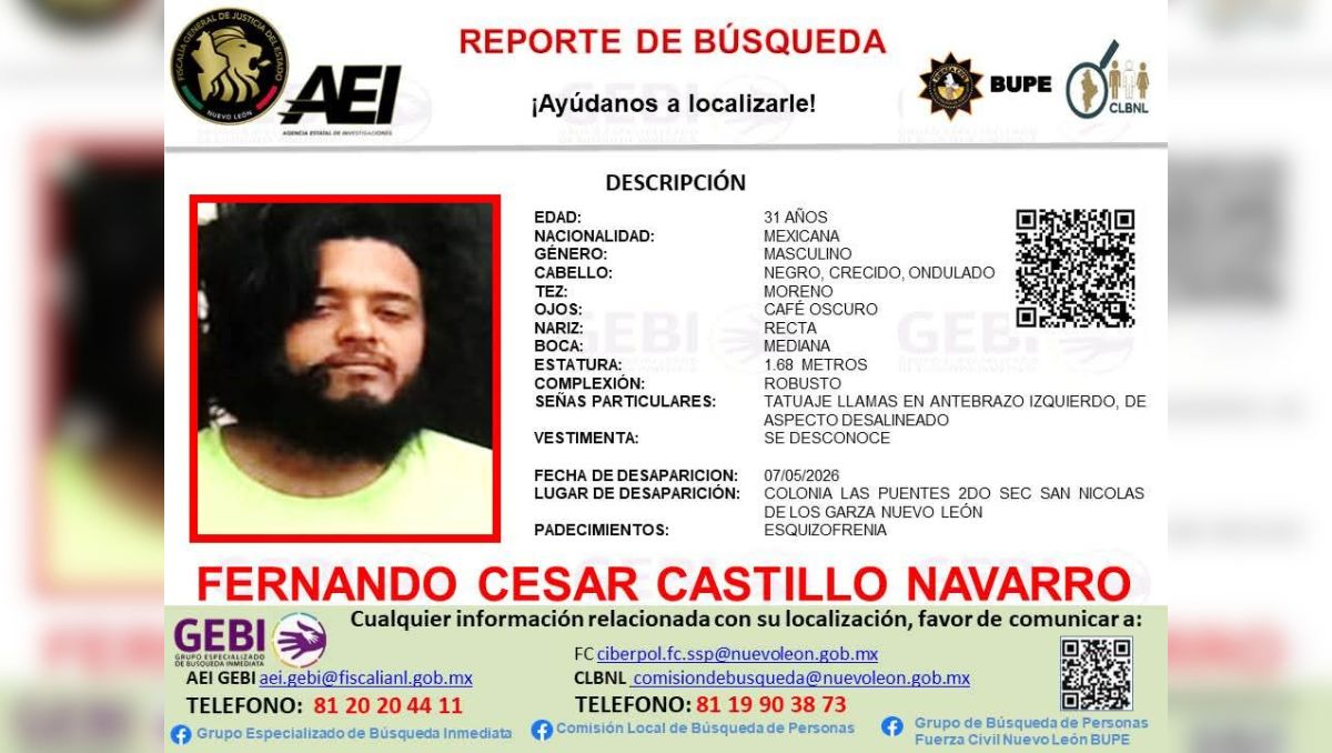 Castillo Navarro es de complexión robusta, de tez morena y mide 1.68 de estatura. | Especial