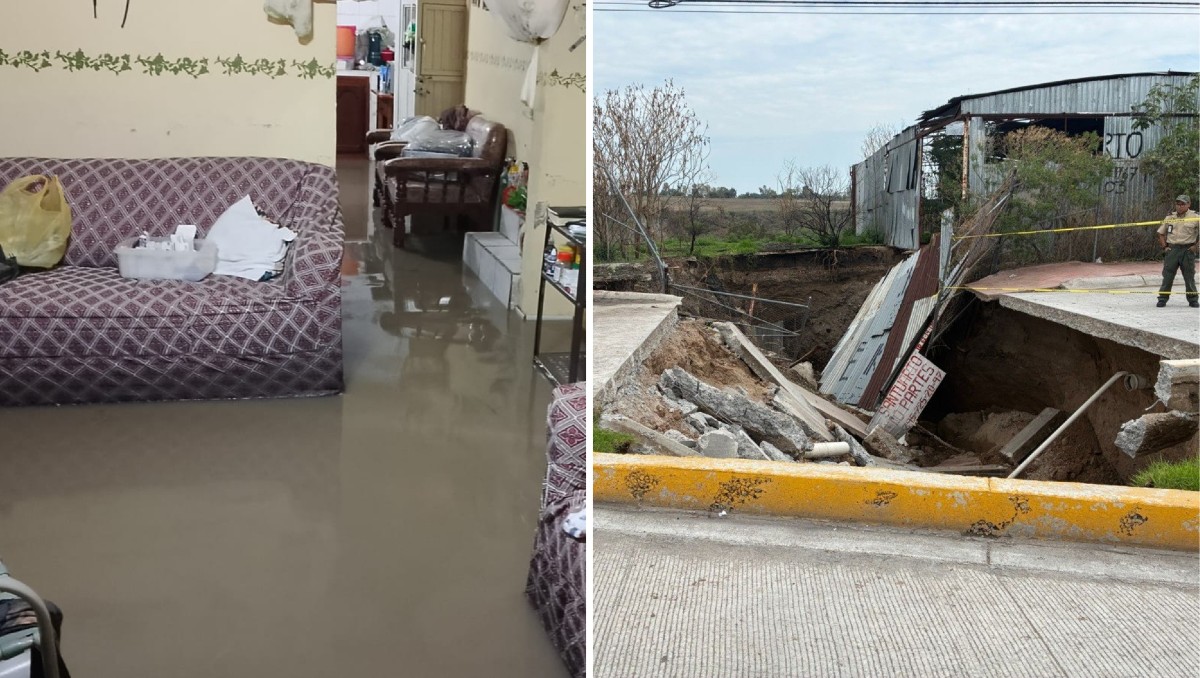 Las lluvias del sábado dejaron afectaciones en Ameca -izquierda- y San Juan de los Lagos -derecha- (Cortesía Protección Civil Jalisco)