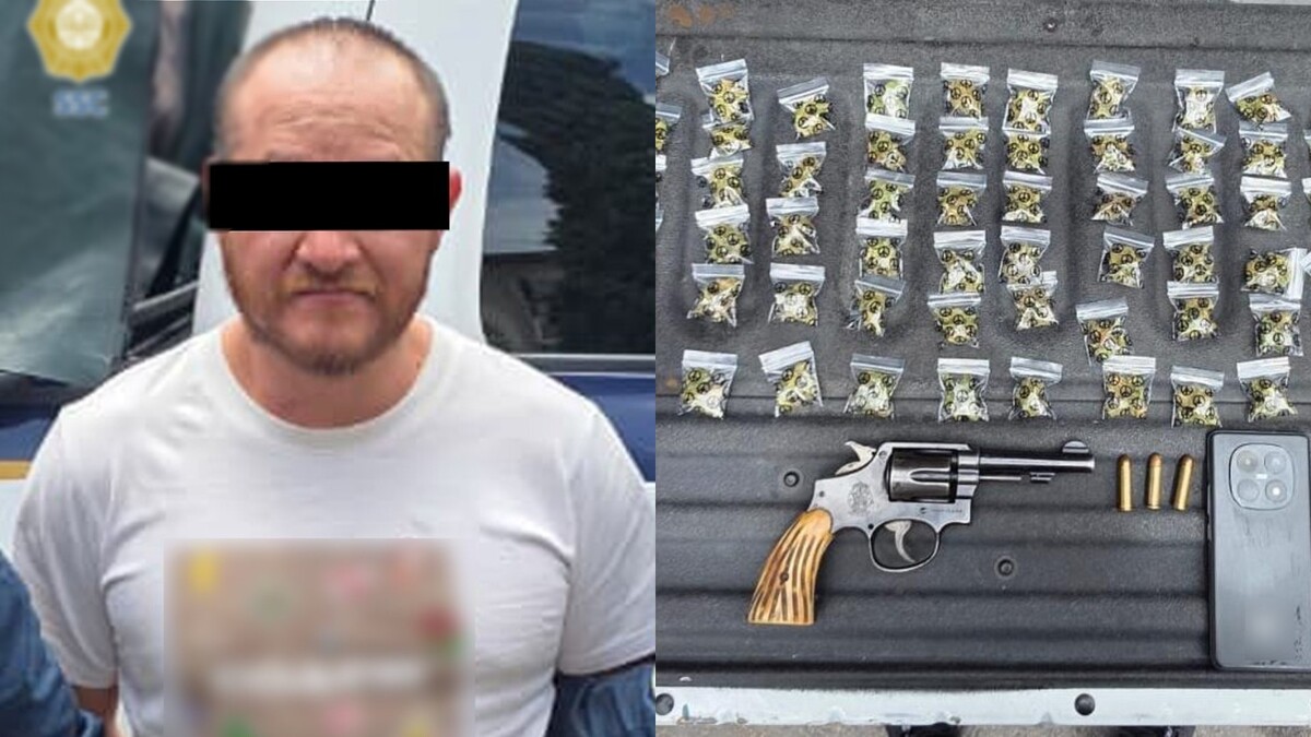 Al imputado le aseguraron un arma de fuego corta con tres cartuchos útiles y 58 bolsitas con hierba seca similar a la mariguana. | SSC