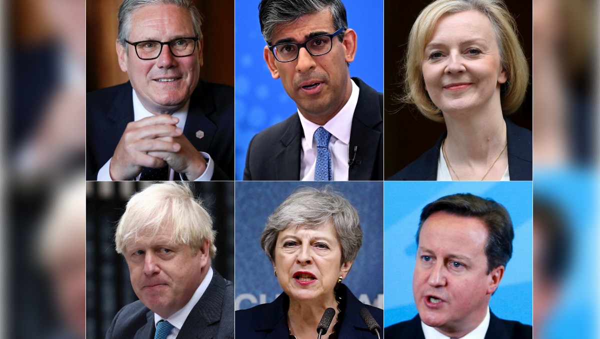 Primer ministro británico Starmer y los exprimeros ministros Sunak, Truss, Johnson, May y Cameron. | Reuters