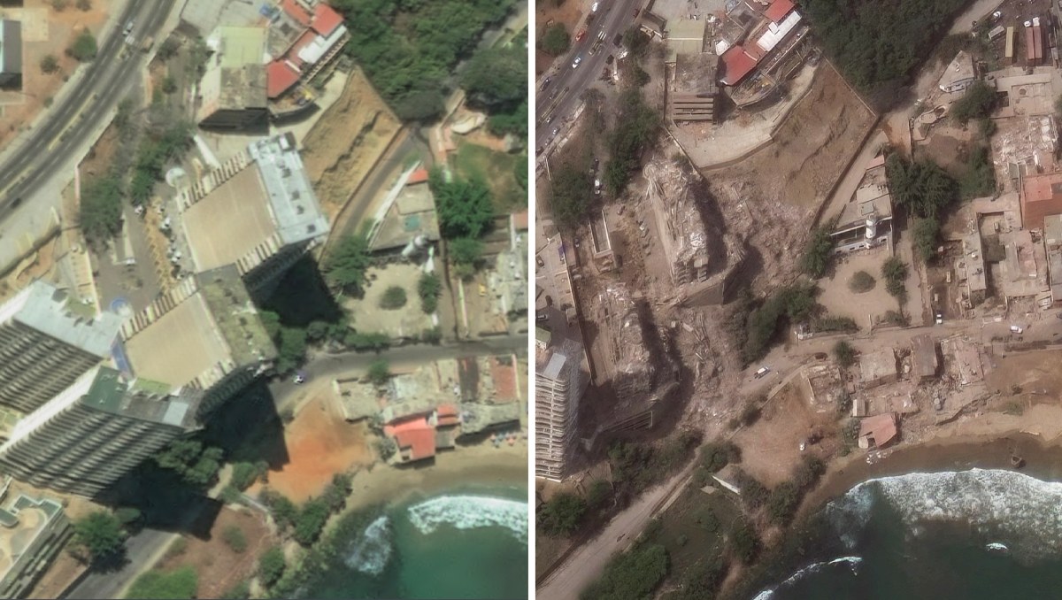El doblete sísmico en Venezuela causó daños a más de mil estructuras. Imagen satelital de Playa Puerto Viejo | Foto: Especial/Vantor