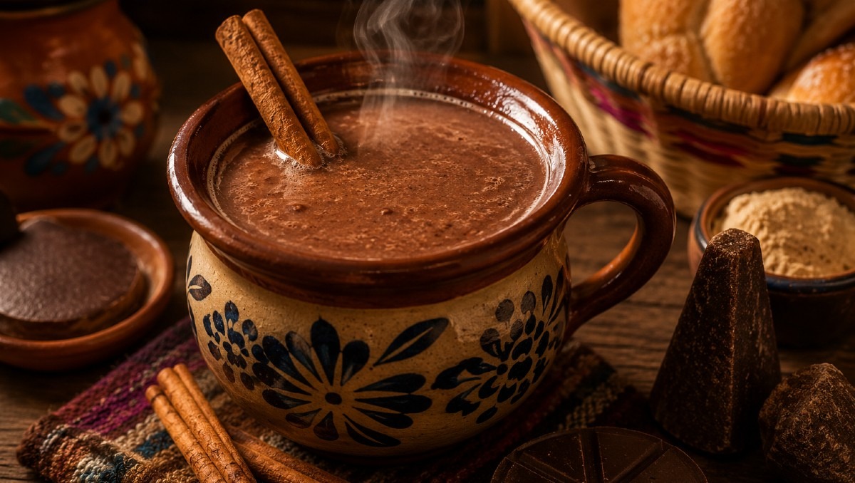 Imagen ilustrativa de champurrado, atole muy popular en México en temporadas de lluvia (IA)
