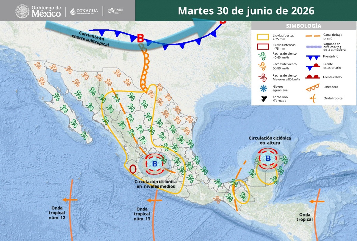 Onda Tropical número 13 en México el 30 de junio de 2026 | SMN Conagua