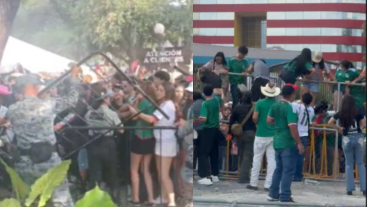 Hay aficionados brincando las puertas para entrar al Parque Fundidora. Foto: Especial
