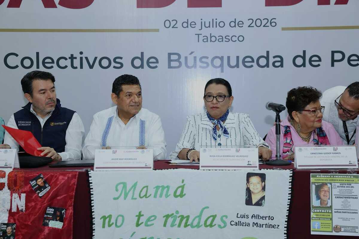 Rosa Icela Rodríguez encabezó una mesa de diálogo en Tabasco con colectivos de búsqueda. | Foto: X