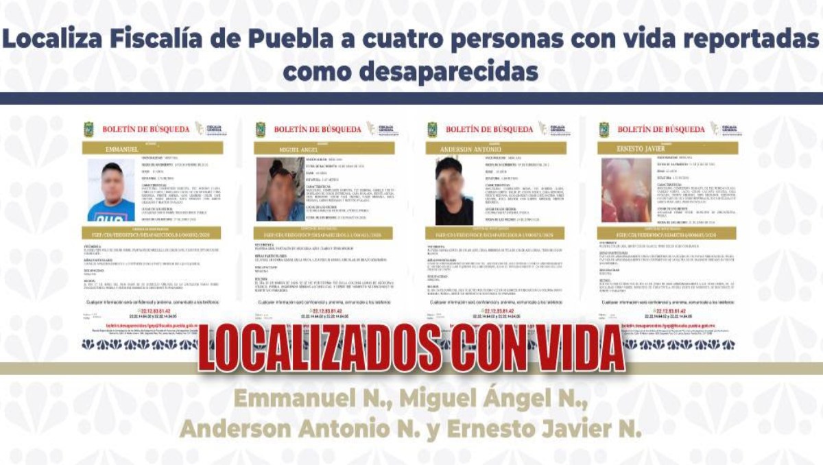 Fiscalía Puebla localiza con vida a personas que estaban desaparecidas