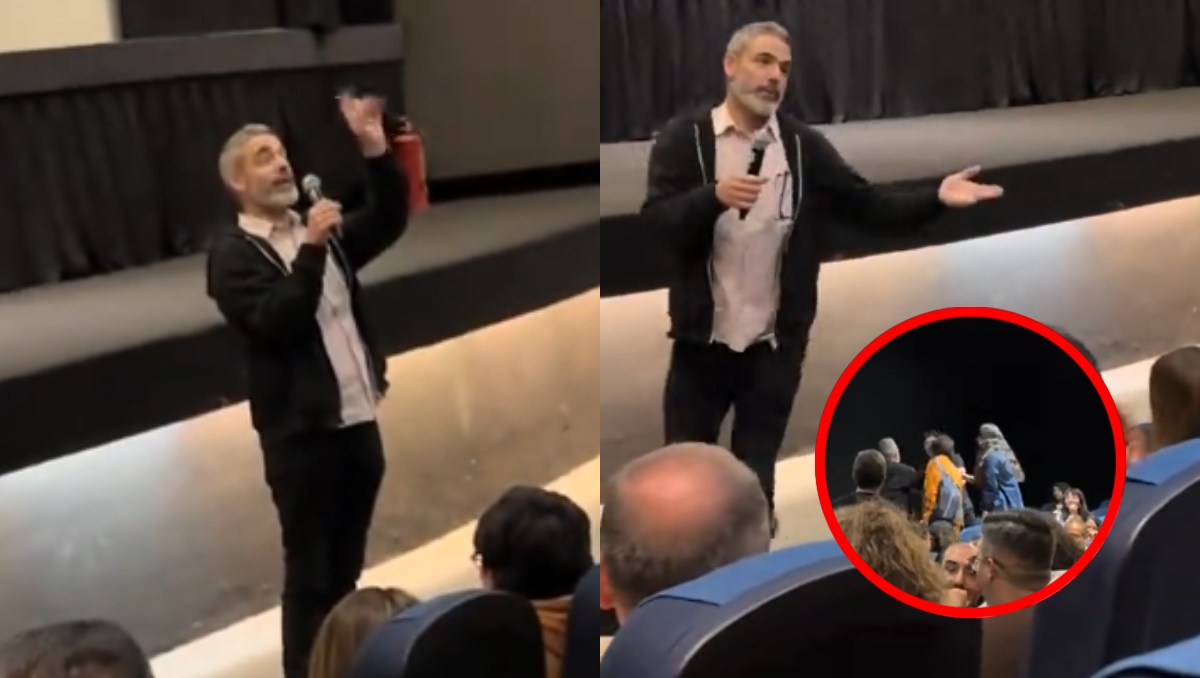 Fernando Eimbeck se molesta con un asistente en la presentación de su película 'Moscas' / Tik Tok