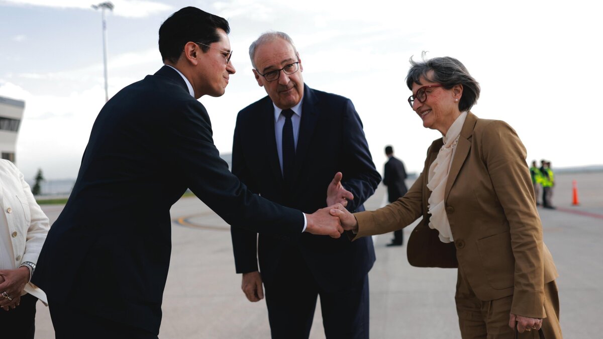 El mandatario Guy Parmelin fue recibido por el canciller Roberto Velasco. | Foto: X