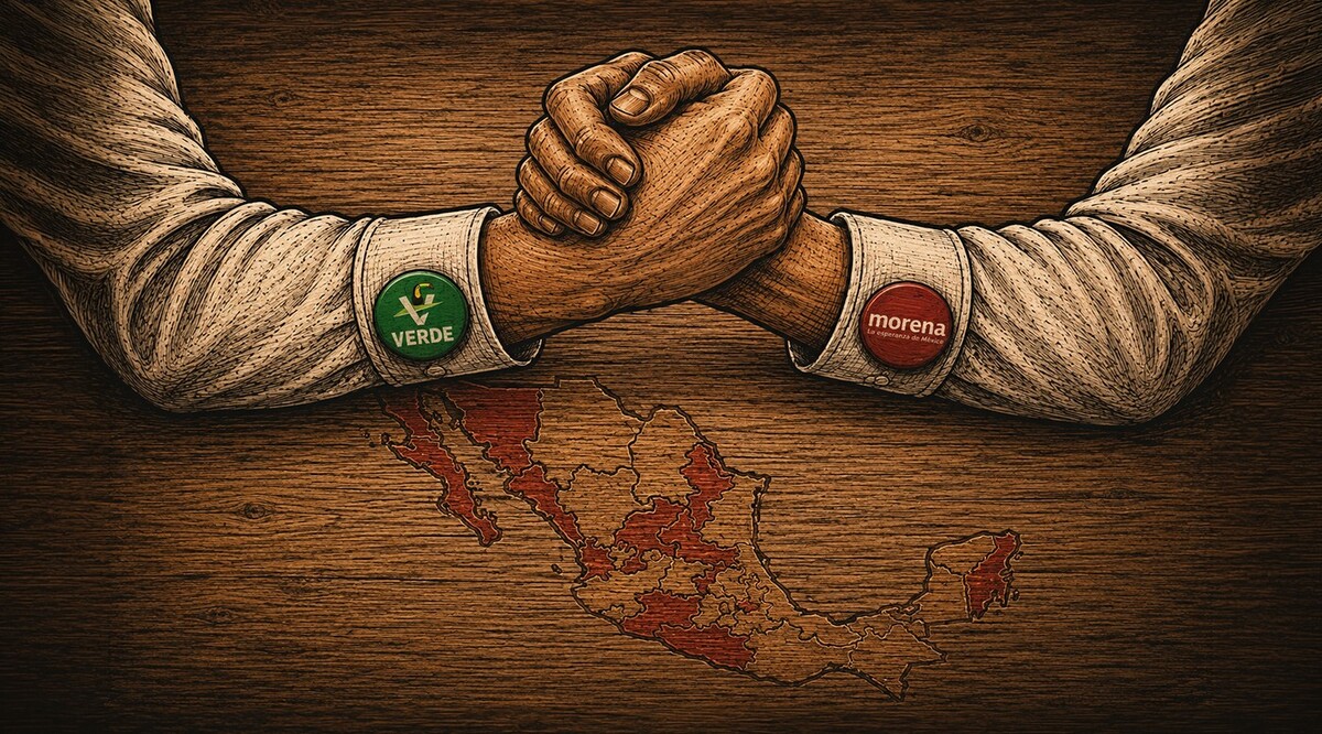 Morena y el Partido Verde 'juegan a las vencidas' rumbo a las elecciones de 2027. | Fotoarte: Alfredo San Juan Padilla