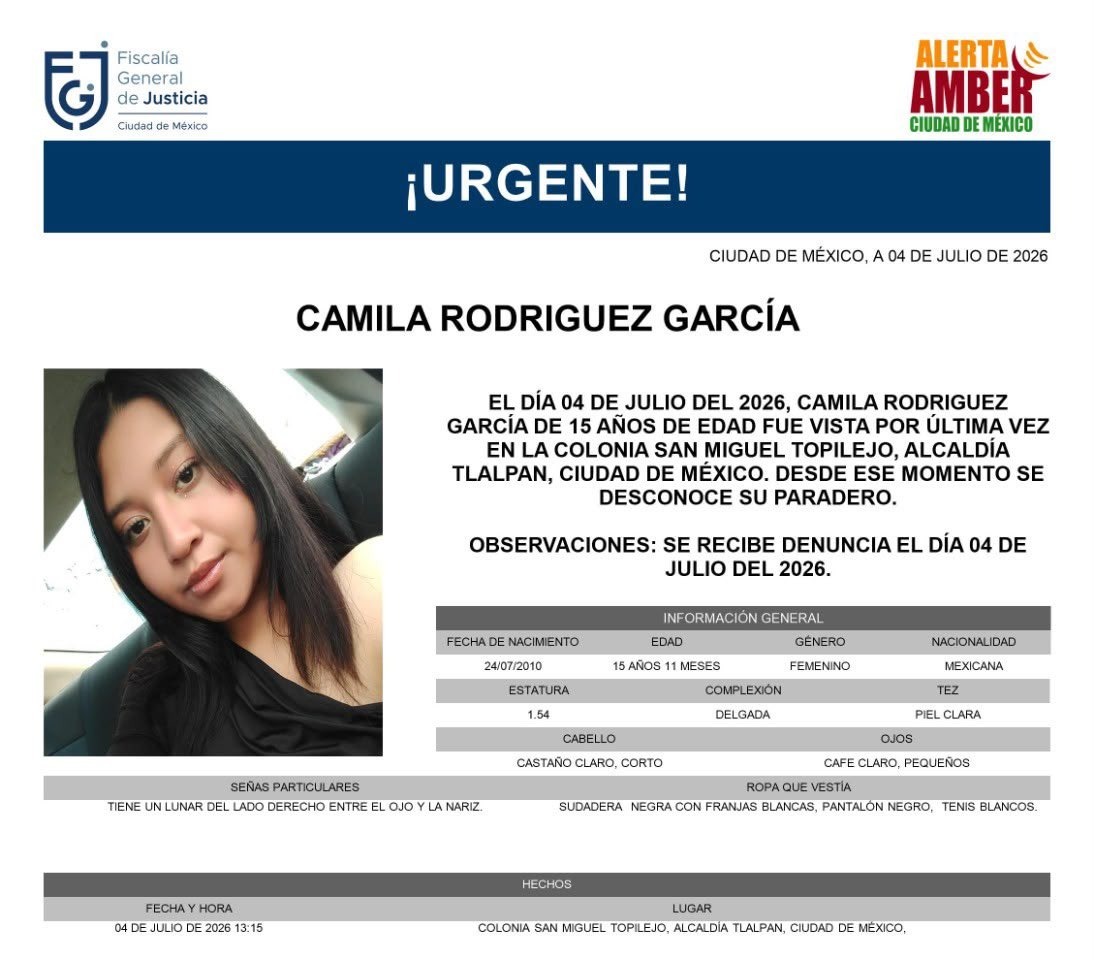 Familiares de Camila Rodríguez, menor de 15 años desaparecida en Tlalpan. | Especial.