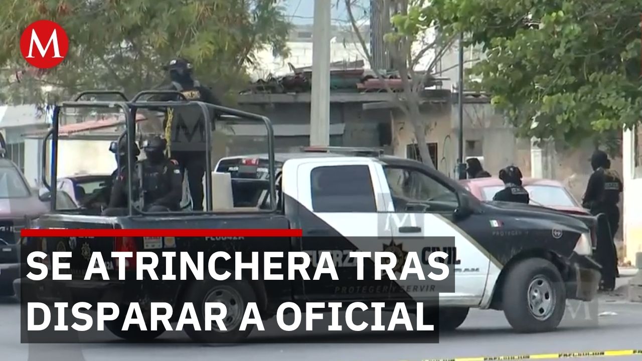 Policía herido y sospechosos atrincherados en vivienda; autoridades rodean García, NL