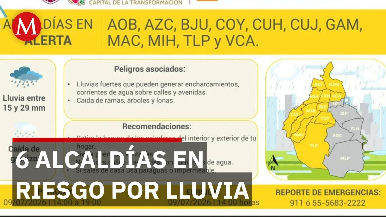 Alerta amarilla por lluvia y granizo en 6 alcaldías de CdMx