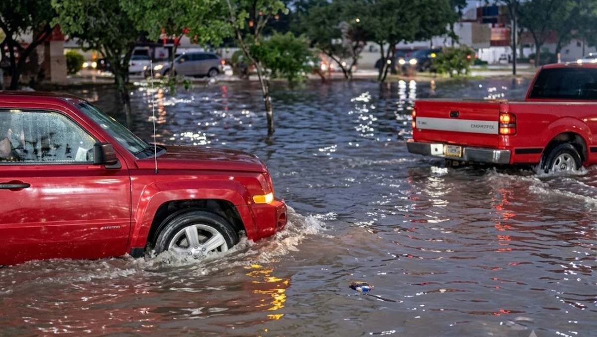 León: lluvia provoca inundaciones y deja vehículos varados | Redes sociales