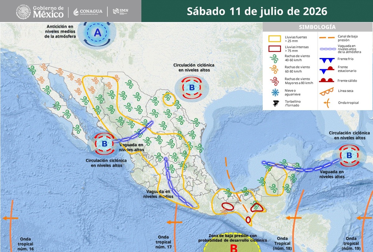 Onda Tropical 18 en México el 11 de julio 2026 | SMN Conagua