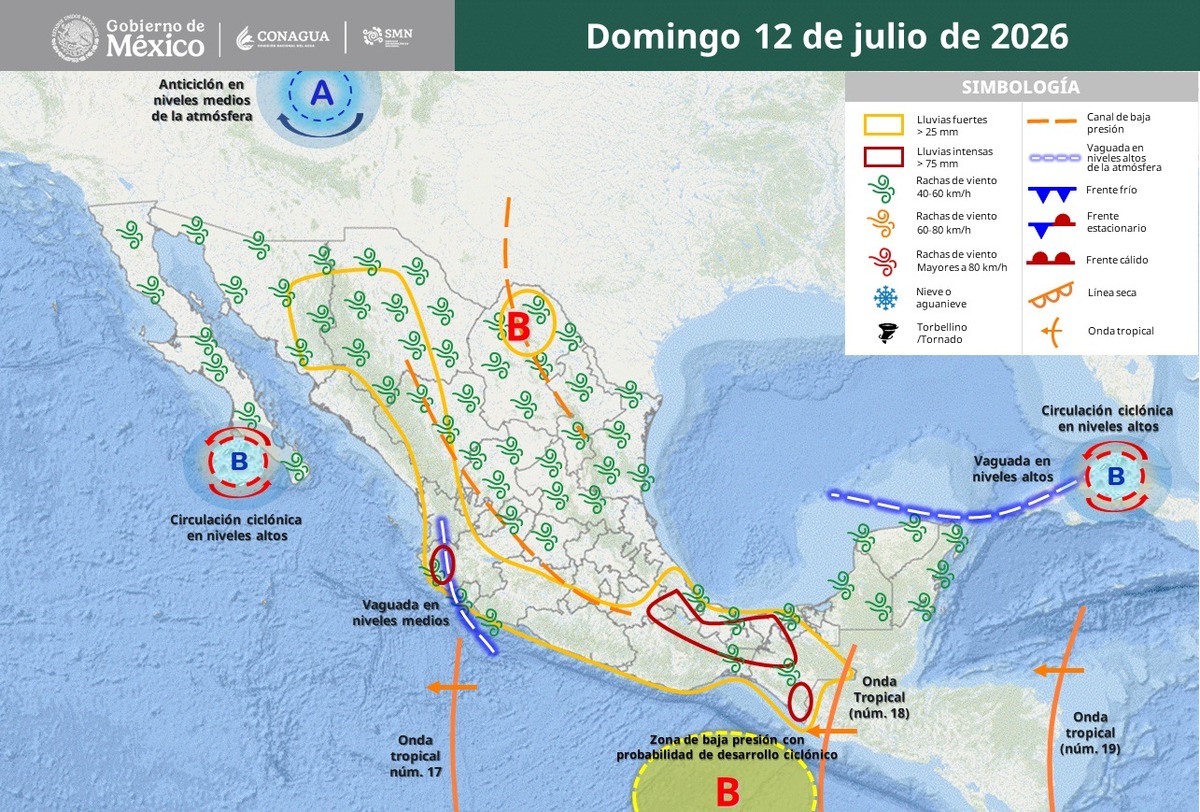 Onda Tropical 18 en México el 12 de julio 2026 | SMN Conagua