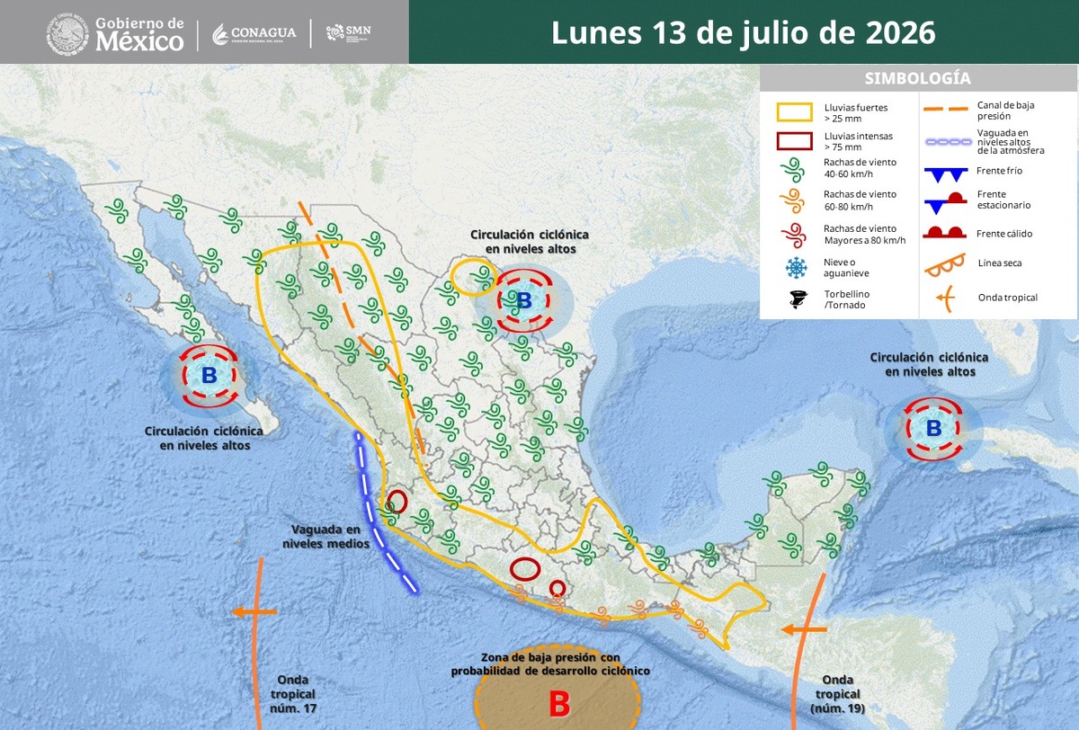 Onda Tropical 18 en México el 13 de julio 2026 | SMN Conagua