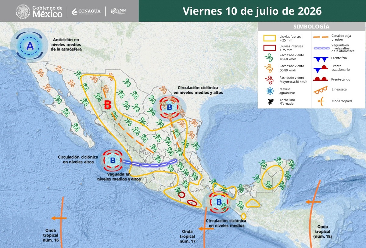 Onda Tropical 18 en México el 10 de julio 2026 | SMN Conagua