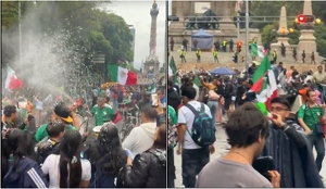 Afición arma fiesta en el Ángel de la Independencia para 'despedir' al Tri tras su participación en el Mundial.