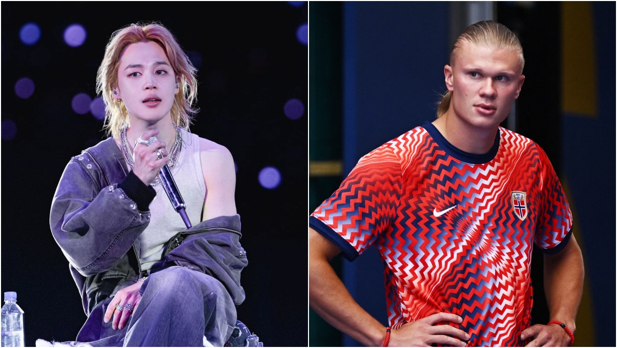 Integrantes de 'BTS' imitan a Erling Haaland durante sus conciertos en vivo (Instagram @j.m / Reuters)