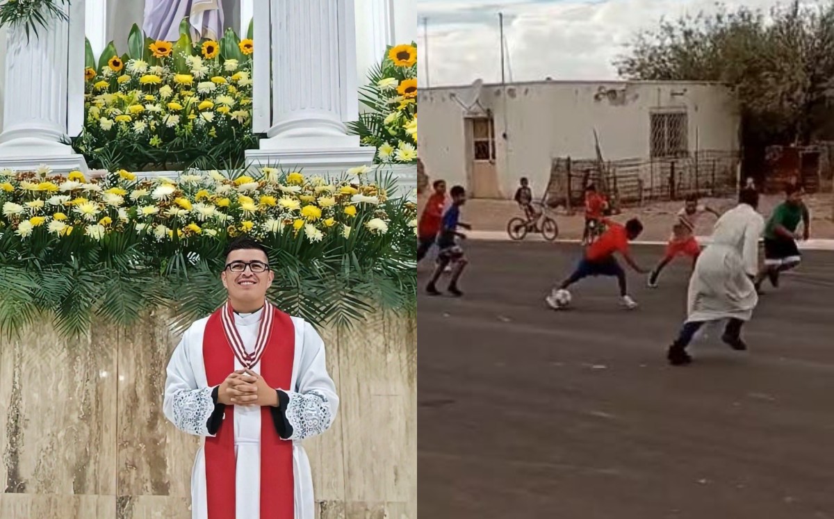 Padre de iglesia es captado jugando futbol con pequeños. | Foto: Cortesía redes sociales