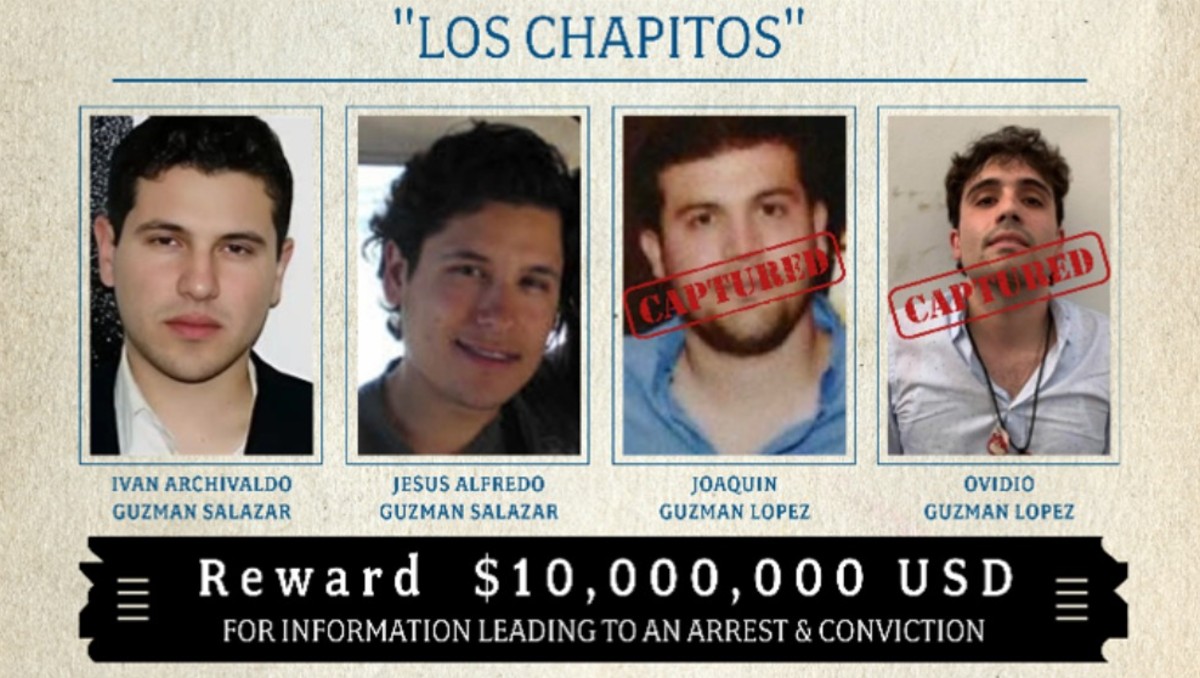 Estados unidos ofrece una recompensa de diez millones de dólares por información para detener a Los Chapitos. | Foto: ICE