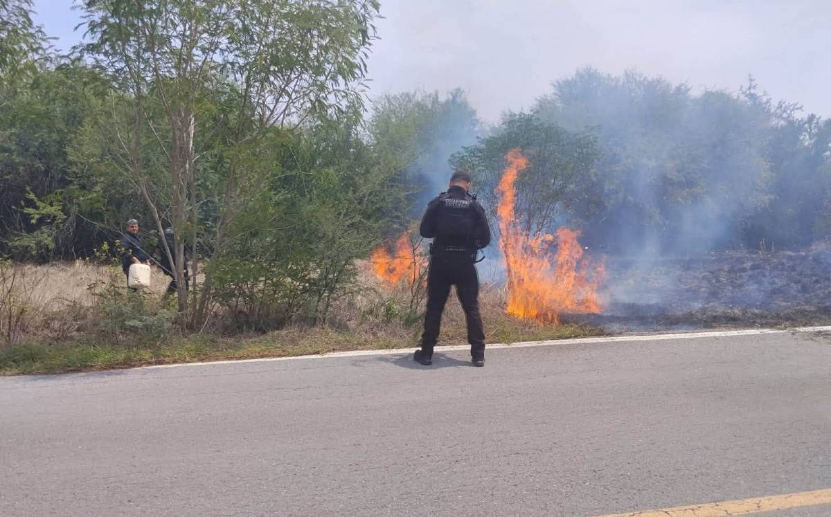 Guardia estatal sofocando incendio | Secretaría de Seguridad Pública Tamaulipas