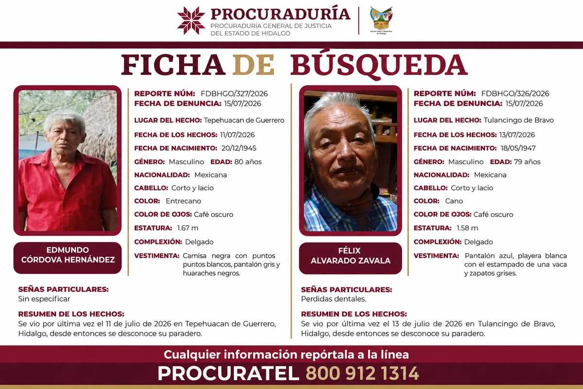 Sigue la búsqueda de dos adultos mayores en Hidalgo. (Cortesía)