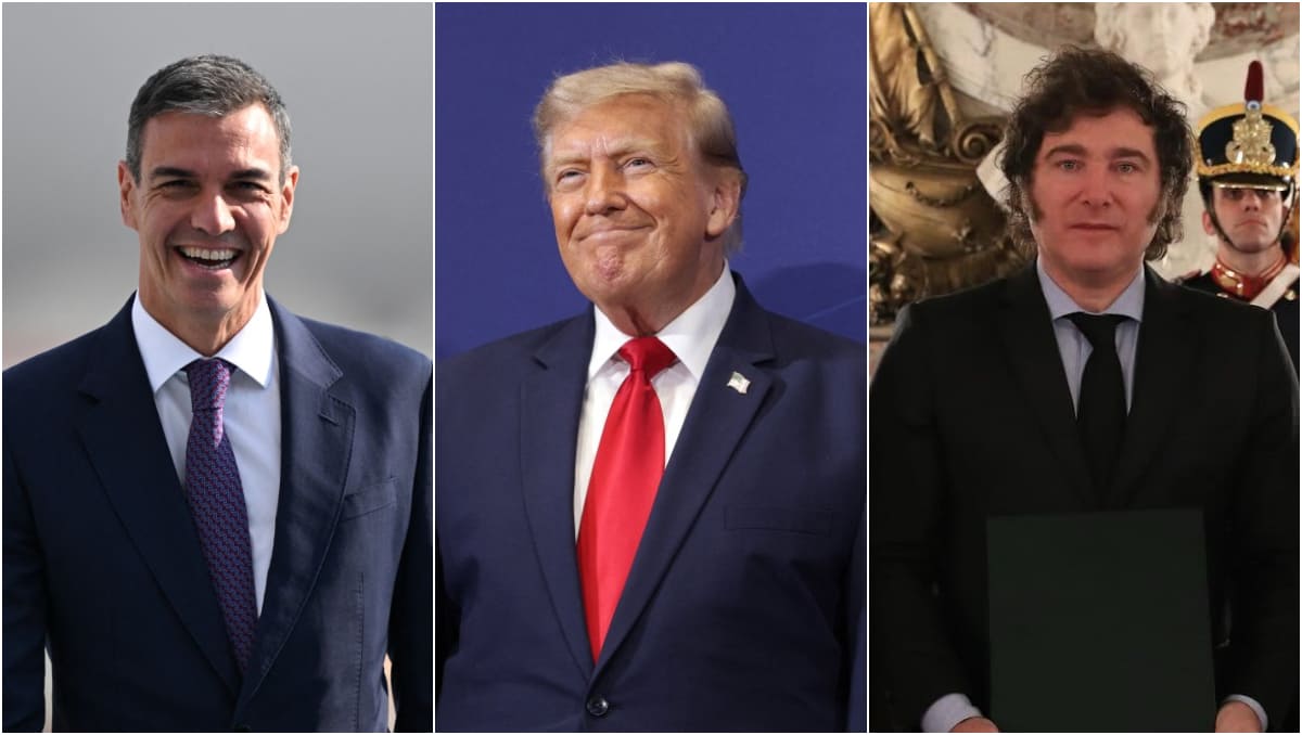 Los presidentes de España, Estados Unidos y Argentina, respectivamente. (AFP | Especial)