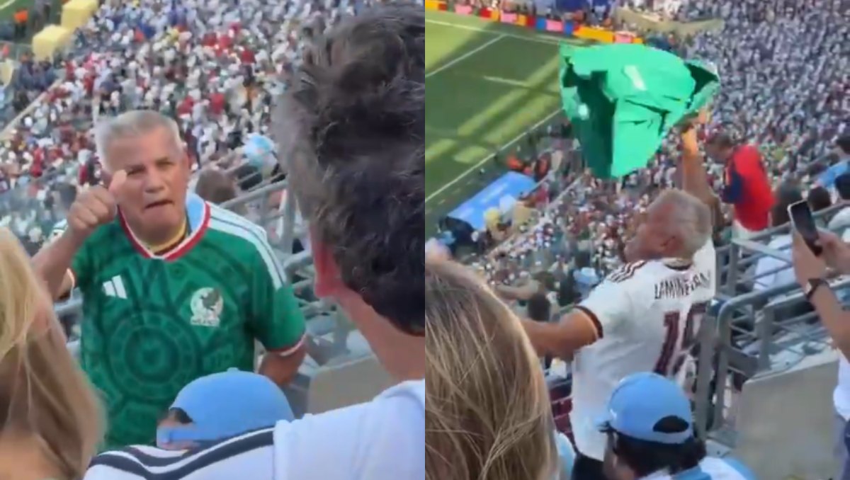 Aficionado con playera de México se hace viral por su respuesta a insultos de argentinos en la Final del Mundial 2026 (Capturas X)