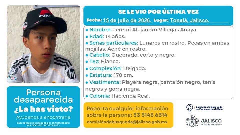 Ficha de búsqueda de Jeremi Alejandro Villegas. (Especial)