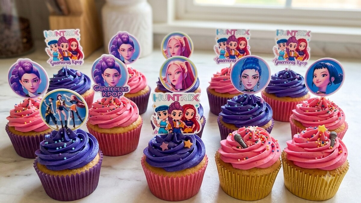Imagen ilustrativa de cup-cakes de Las Guerreras K-Pop (IA)