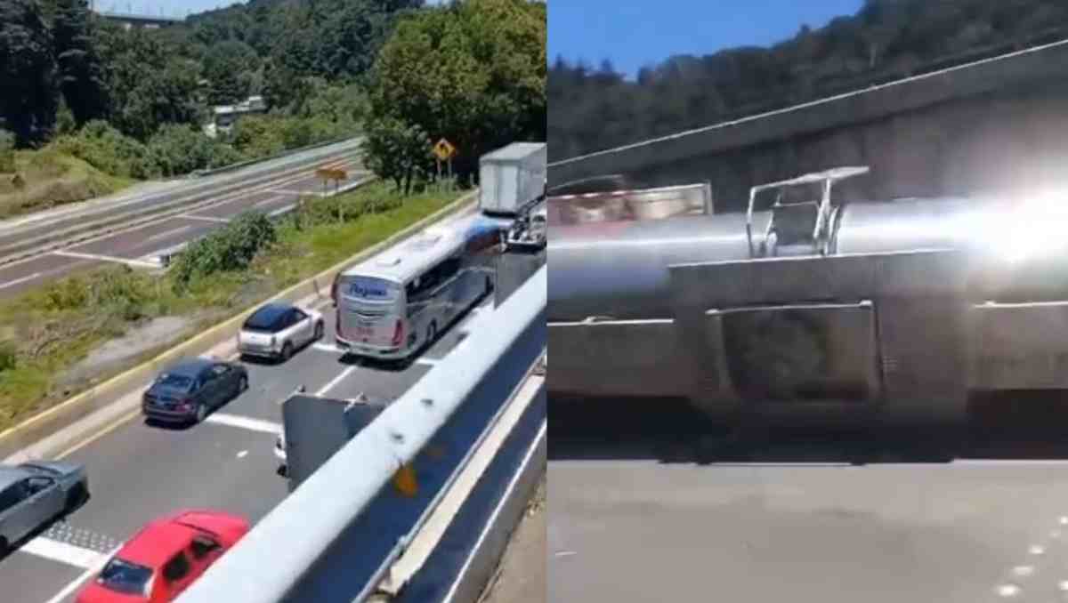 Accidente de una pipa mantiene cerrada la México-Toluca hacia el Valle de Toluca; reportan una persona lesionada. | Foto: Especial