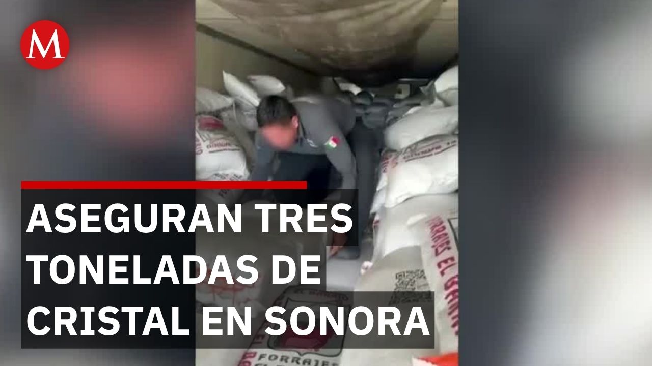 Aseguran 3 toneladas de cristal ocultas en costales de alimento para ganado en Sonora