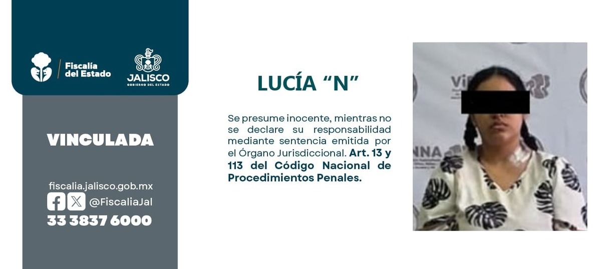 Un juez determinó vincular a proceso a Lucía "N". (Cortesía Fiscalía de Jalisco)