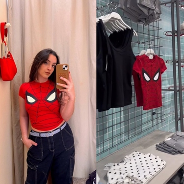 Playera viral de spiderman en colaboración con Bershka