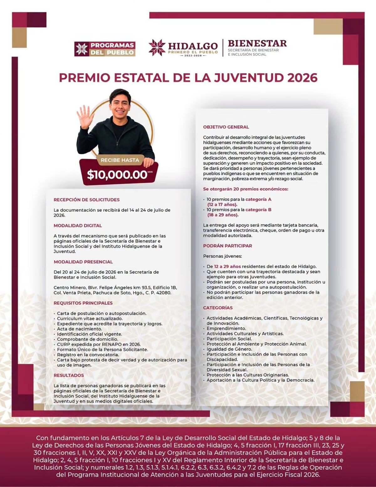 Convocatoria del Premio Estatal de la Juventud 2026. (Redes Sociales)