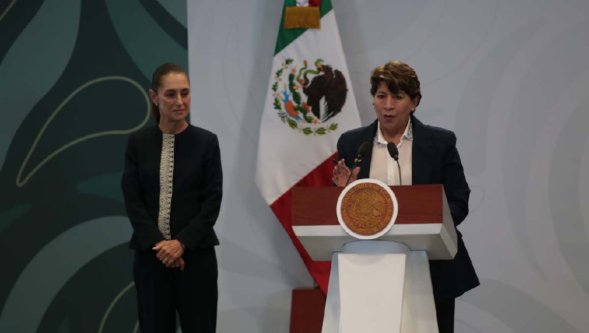 Delfina Gómez agradece el apoyo de Sheinbaum para mejorar la zona oriente de Edomex. | Foto: Tania Contreras