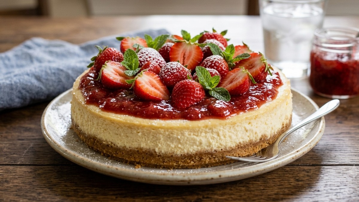 Imagen ilustrativa de cheesecake de fresa (IA)