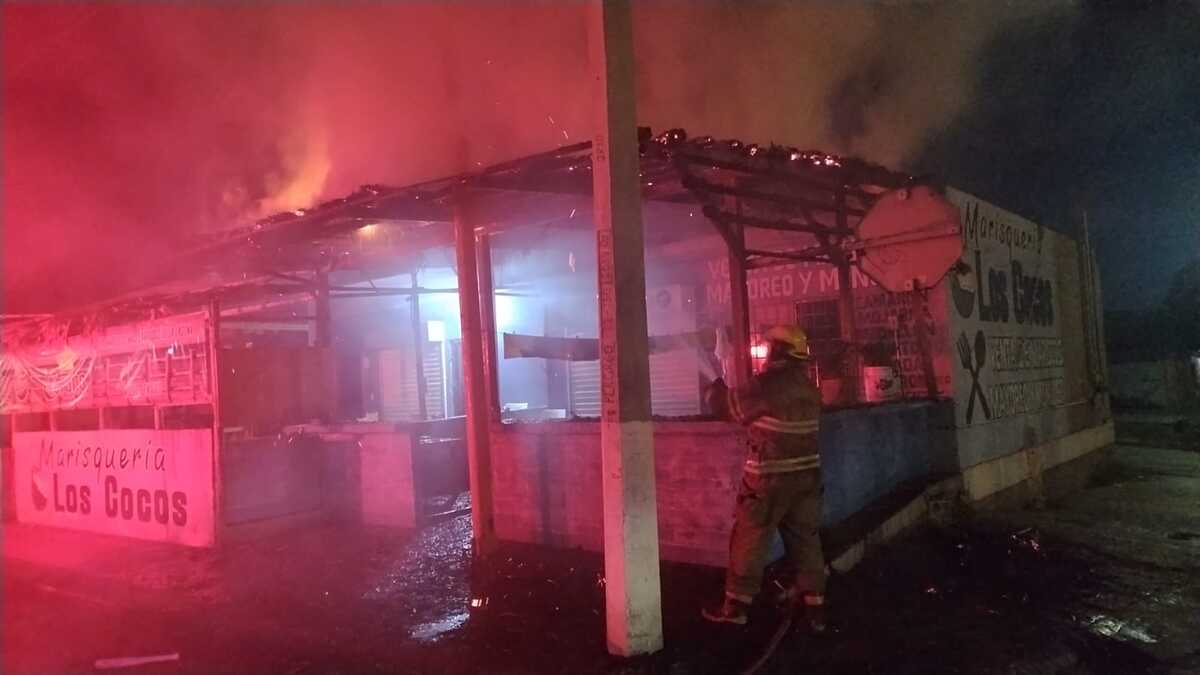 Se incendia palapa de un restaurante de mariscos en Matamoros. (Cortesía Protección Civil)