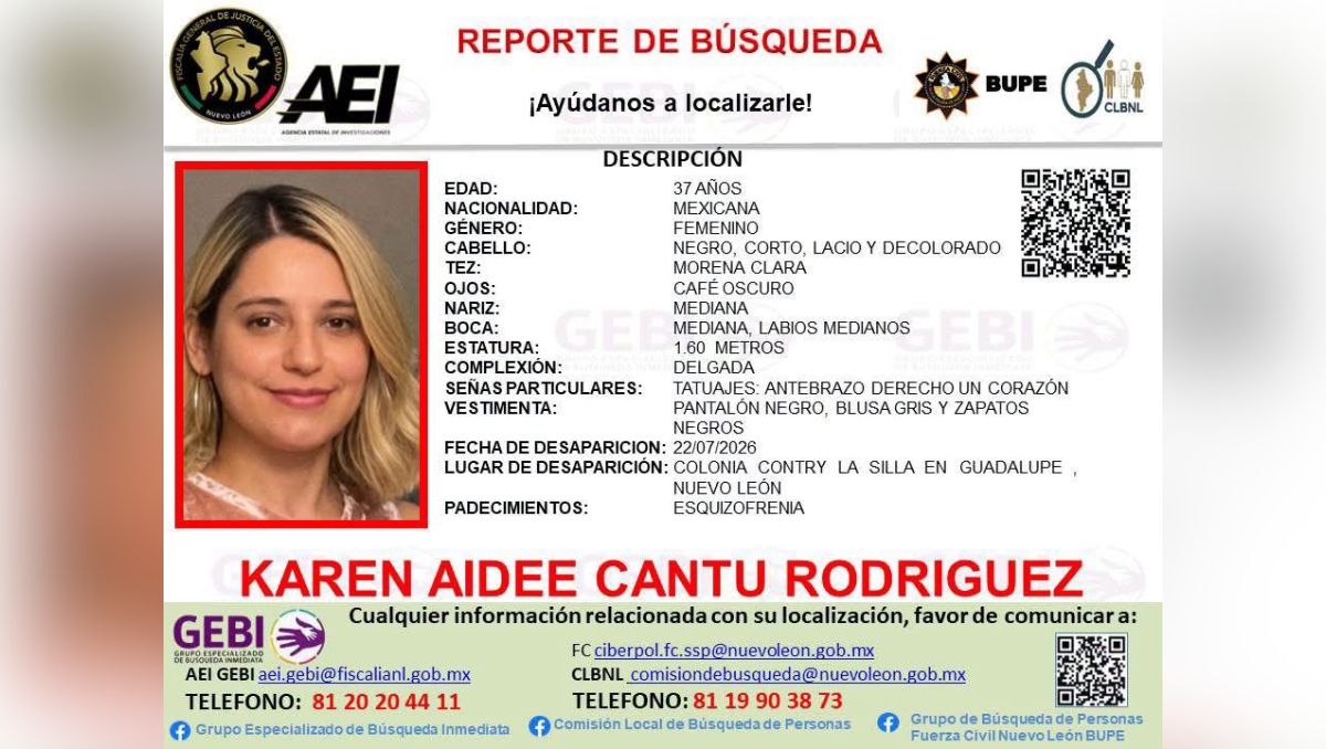 Ficha de búsqueda de Karen Aideé Cantú Rodríguez. | Especial