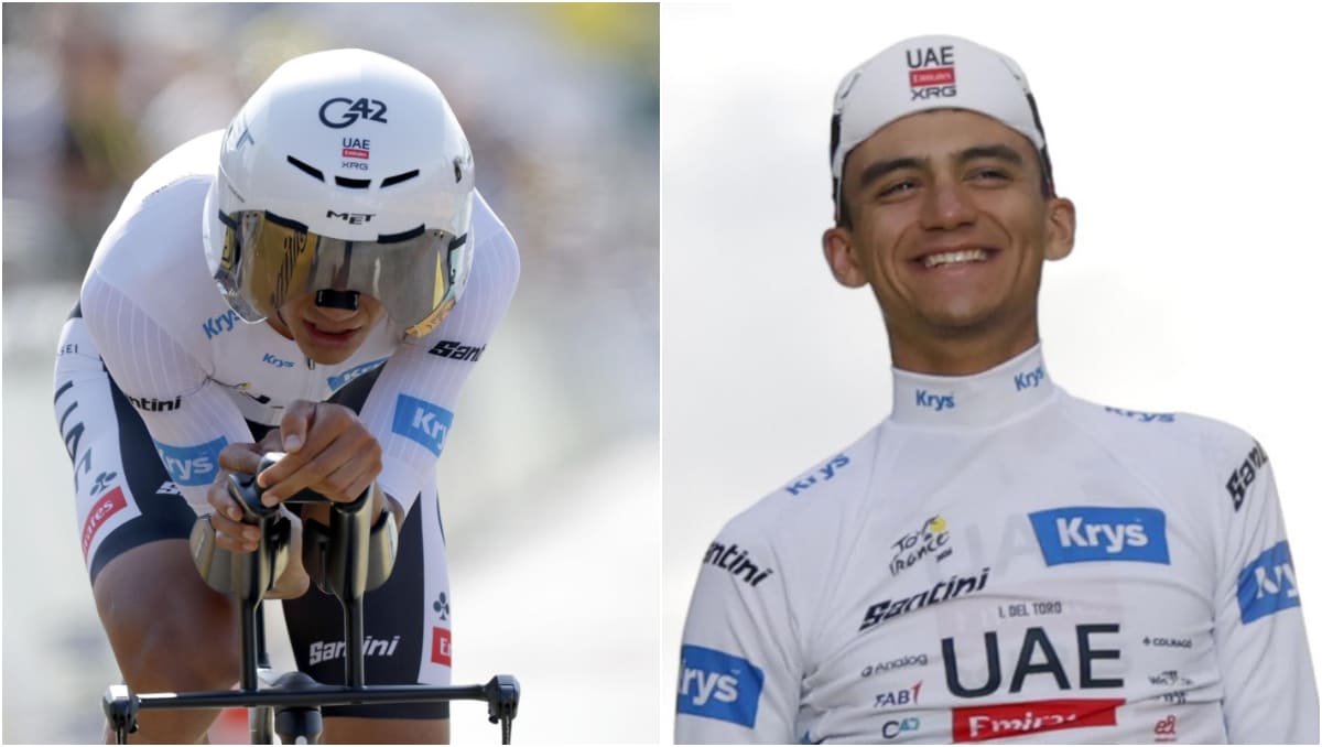 Isaac del Toro compartió el podio del Tour de Francia 2026 junto a Tadej Pogacar, su compañero de equipo. | EFE