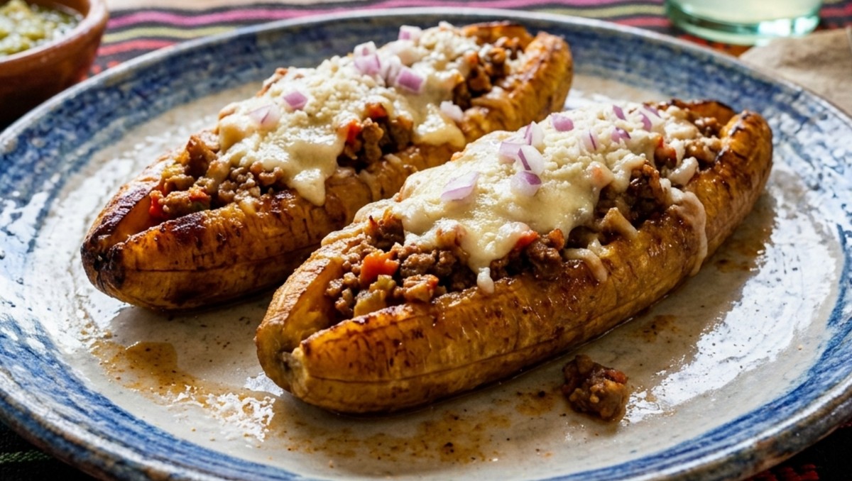 Imagen ilustrativa de plátanos macho rellenos de carne molida (RS)