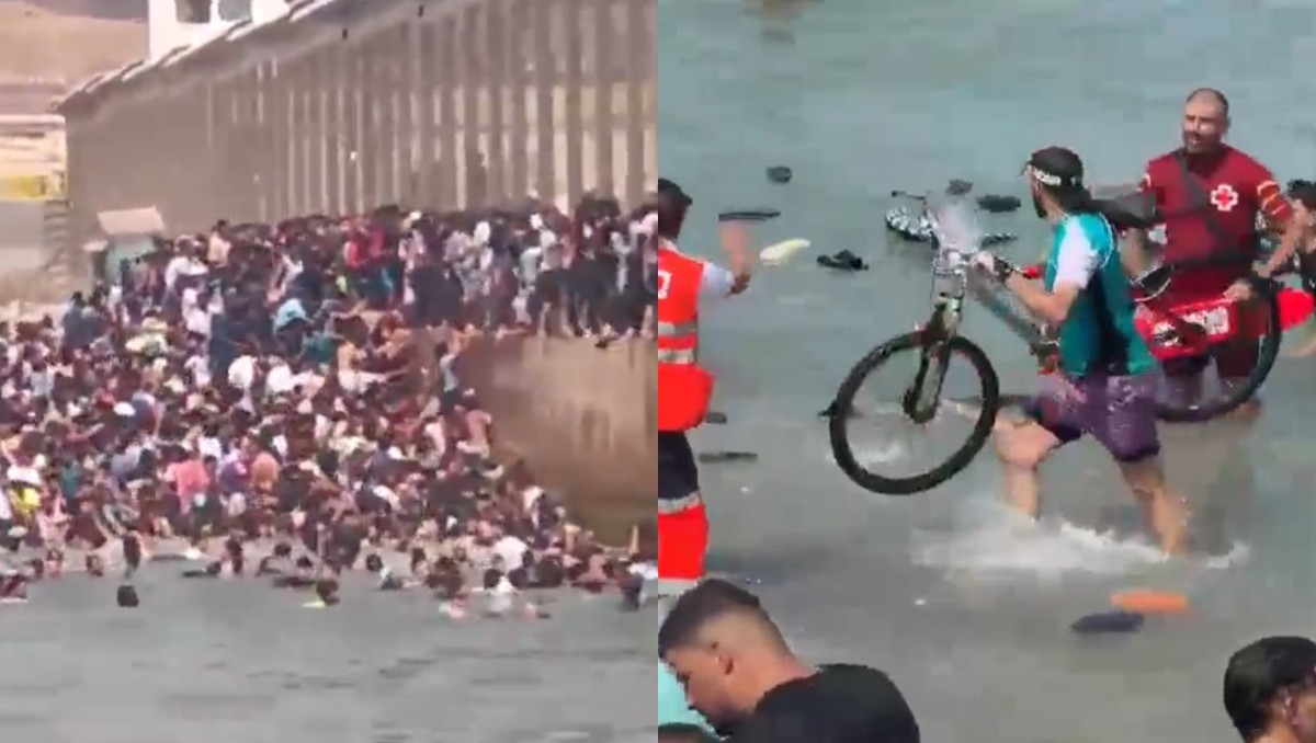 Migrantes cruzan desde Marruecos hacia el enclave español de Ceuta. | X: Niporwifi y David Santos