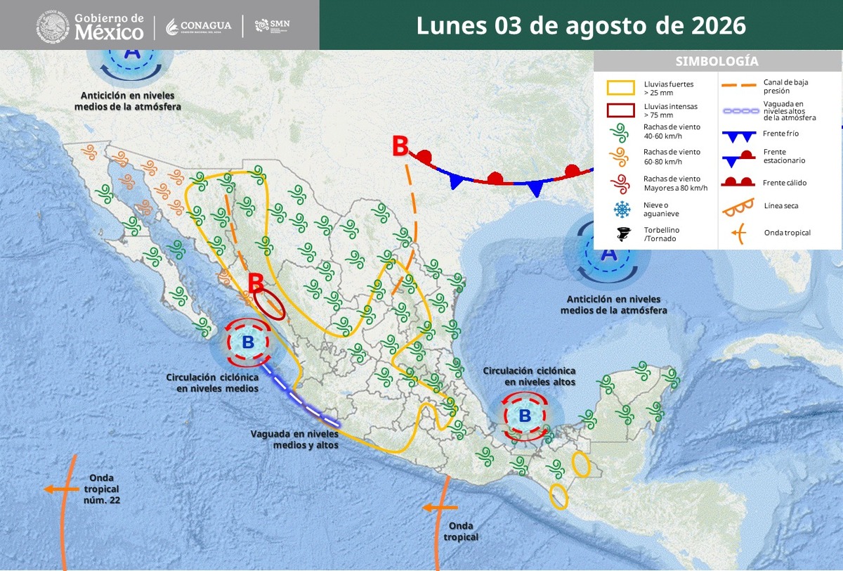 Onda tropical 23 en México el 3 de agosto 2026 | SMN Conagua