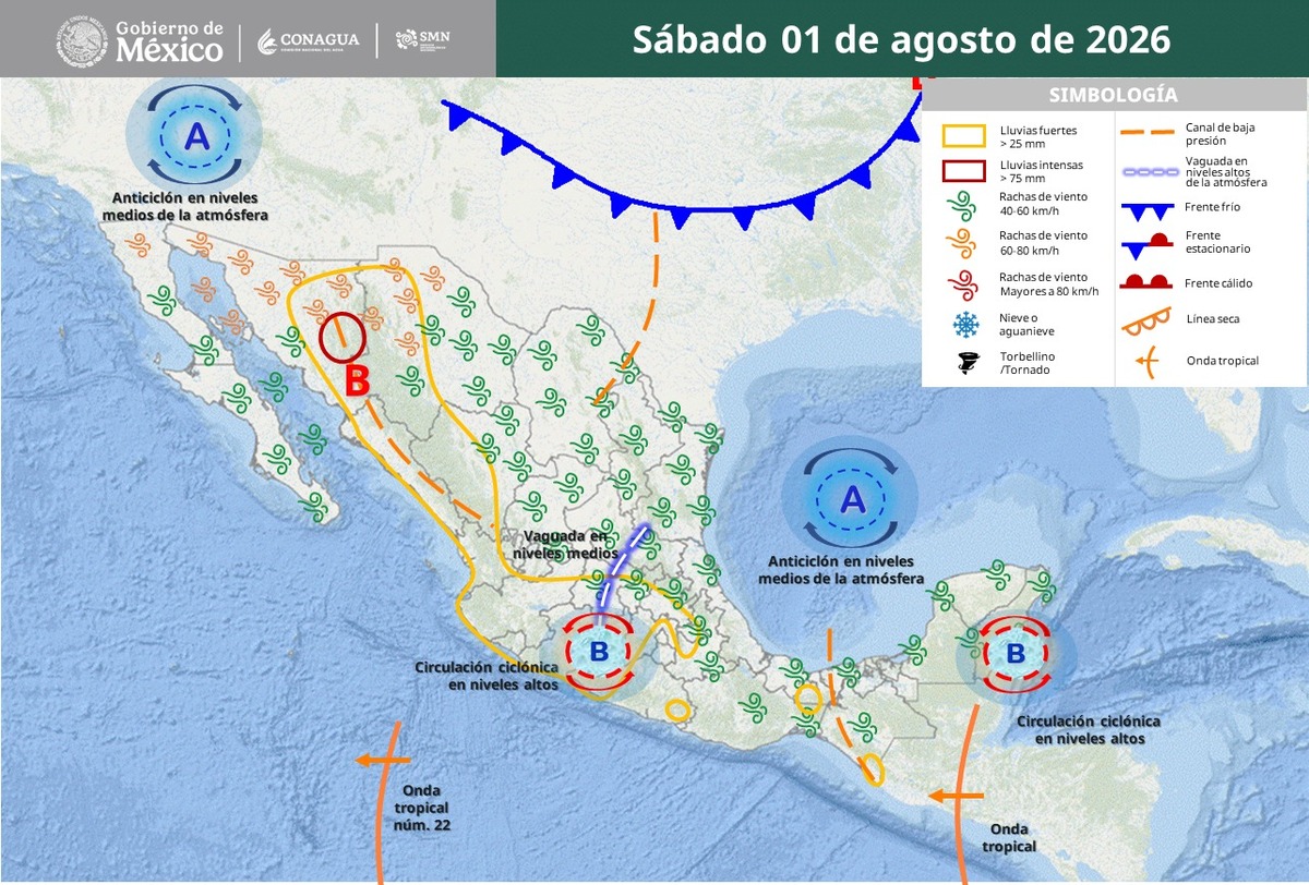 Onda tropical 23 en México el 1 de agosto 2026 | SMN Conagua