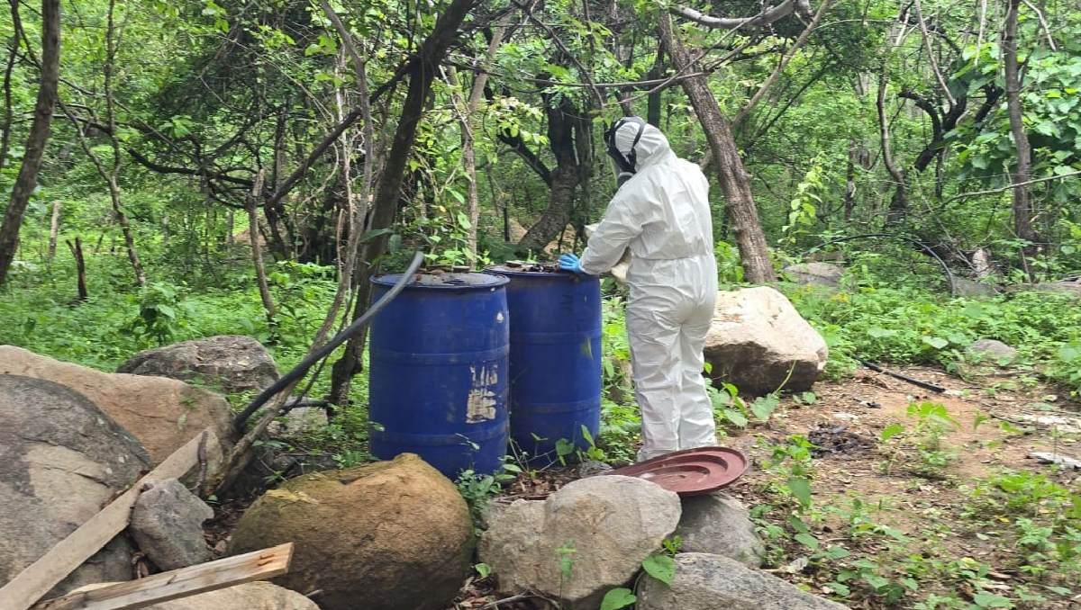 Autoridades aseguraron envases con presuntas sustancias ilícitas durante un operativo en Sinaloa. | Especial