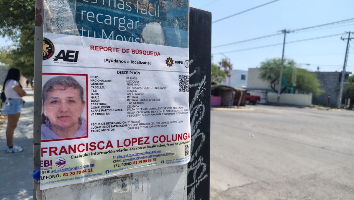 La mujer de la tercera edad desapareció en uno de los sectores de la colonia Mirador del Río, en el municipio de Juárez. Agustín Martínez